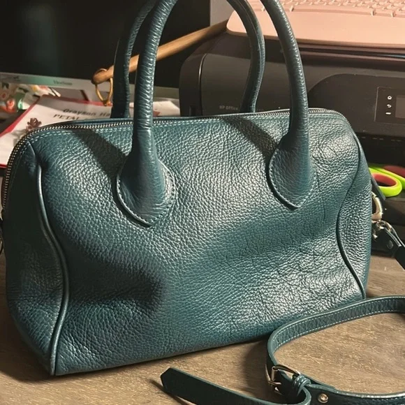 Mark and Graham Pebbled Genuine Leather Bag Teal  - Adjustable crossbody strap - Picture 3 of 6